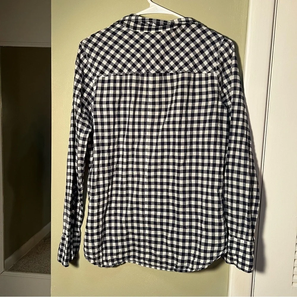 J. Crew Women's Size 6 Boy Shirt‎ Navy Blue White Gingham Button Down C6086